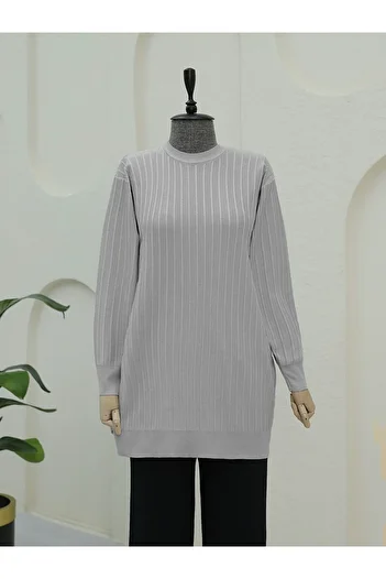 HİJABAYA Round Neck Slim Striped Knitwear Tunic