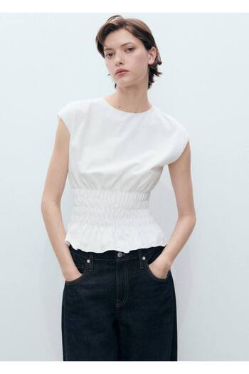 MANGO Woman T-Shirt Cotton with Drawstring