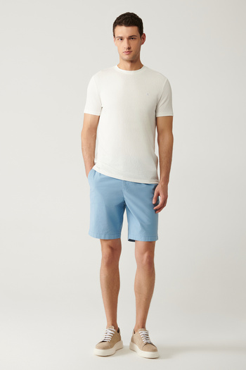 Avva Men's Blue Elastic Waist Cotton Blended Aspendos Shorts A41Y3733