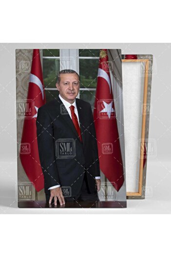 SML TABLO Recep Tayyip Erdoğan Cumhurbaşkanı Reis Türk Bayrağı Dikey Kanvas Tablo