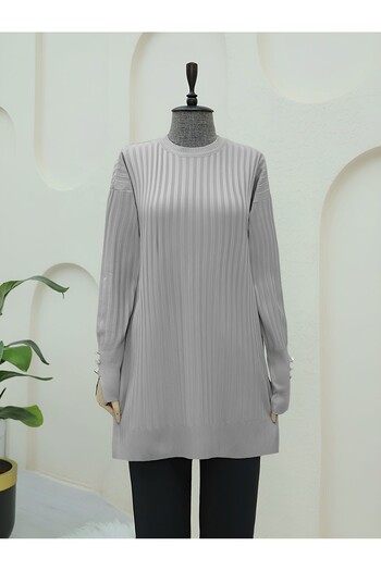 HİJABAYA Crew Neck Ribbed Slit Knitwear Tunic