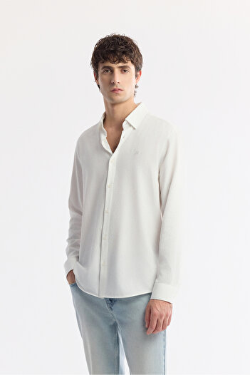 Avva Men's Comfort Fit White Bottomed Britli Collar Viscose Blended Jacquard Shirt A51Y2043