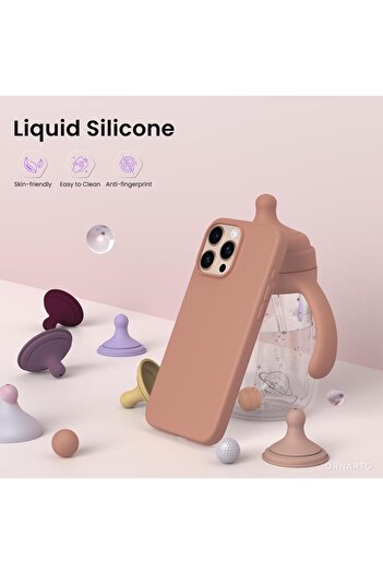 Merwish İphone 16 Plus Uyumlu Logolu Içi Kadife Yumuşak Silikon Kamera Korumalı Kılıf Kapak Kahverengi