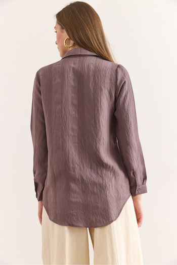Olalook Women's Mink Transparent Striped Regular Fit Draped Shirt Gml-19001334
