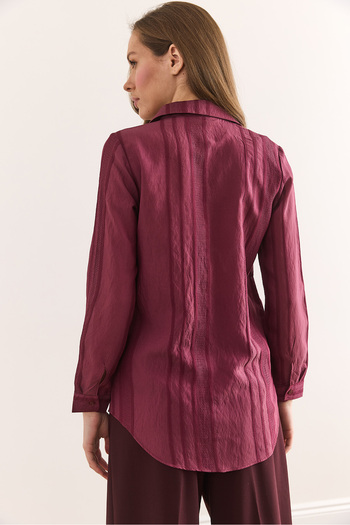 Olalook Women's Burgundy Geometric Stripe Detailed Flowing Shirt Gml-19001335