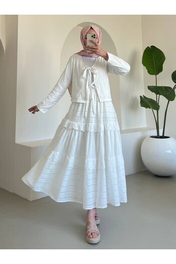 HİJABAYA Tie Front Scalloped Skirt Suit