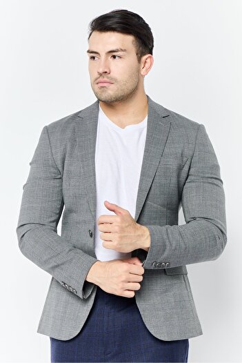 noak Men Regular Fit Plaid Formal Blazer, Grey