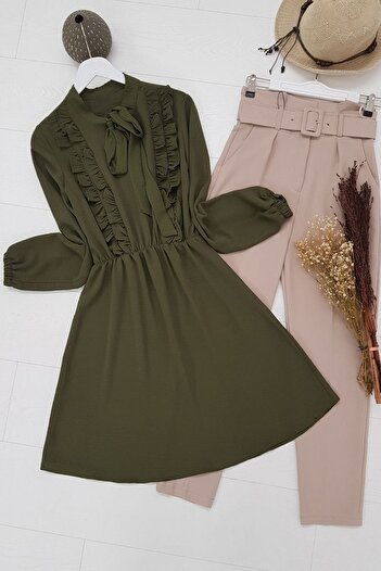 HİJABAYA Frilly Ayrobin Tunic with Lace-Up Collar