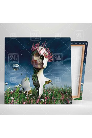 SML TABLO Sculpture in Grass and Pink Flowers Square Canvas Print