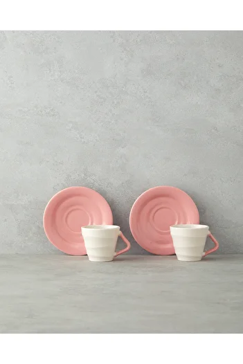English Home Valora Ceramic 4 Piece Coffee Cup Set for 2 People 90 ml Pink
