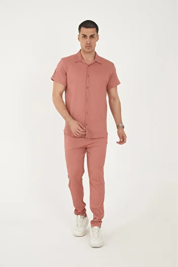 MFZ Giyim Dusty Rose Color Ottoman Fabric Slim Fit Men's Pants - Shirt Bottom Top Set
