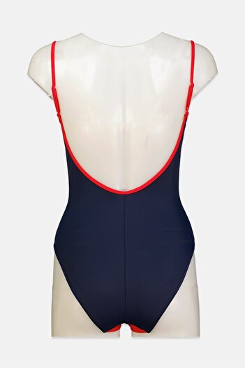 Tommy Hilfiger Women Graphic Print Sleeveless One Piece Swimsuit, Navy and Red and White