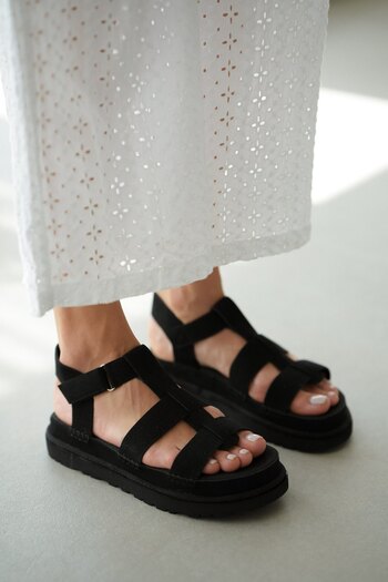 selinshoes Phoy Double Stripe Velcro Detailed Women's Sandals - Black