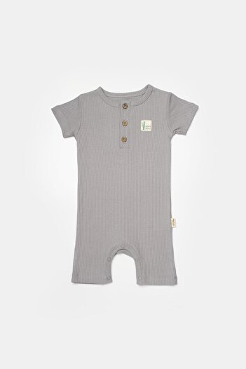 Magu Baby Boy 50% Bamboo 50% Organic Cotton Blue and Gray Short Sleeve Button Romper Set of 2