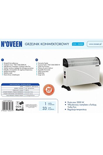 Noveen Electric radiator with Turbo fan Noveen CH5000, 2000 W, 3 power levels (White)
