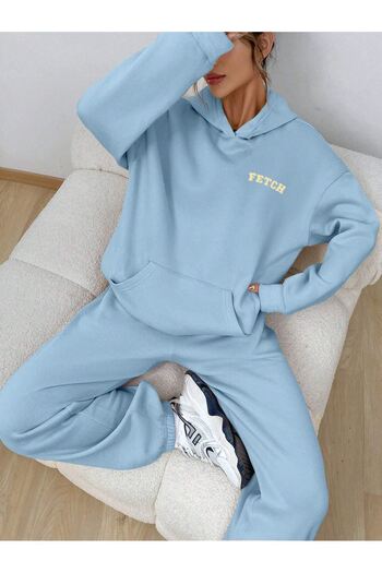 CLAYES Σετ αθλητικής φόρμας Fetch Φούτερ Jogger - Baby Blue Printed Oversize Raster Hooded