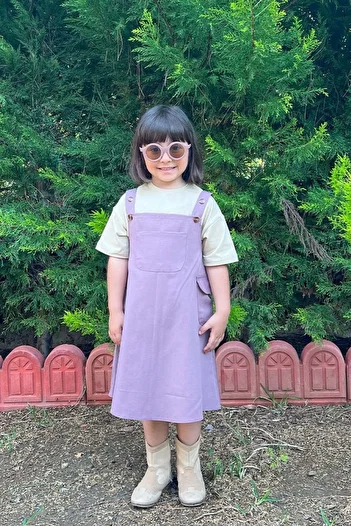 Ceylan Otantik Soft Lilac Duck Linen Children's Skirted Salopet