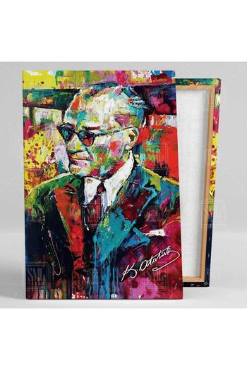 SML TABLO Efect de pictură în ulei Portretul lui Mustafa Kemal Atatürk Ochelari de charismă Pictură abstractă verticală pe pânză