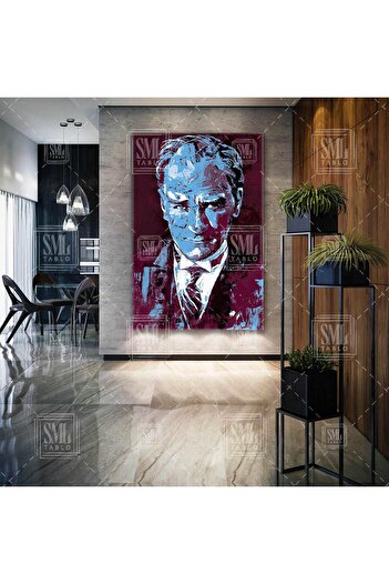 SML TABLO Mustafa Kemal Atatürk Pictură pe pânză pătrată Trabzonspor albastru burgundă