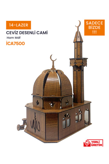 14lazerkesim LED IŞIKLI CEVİZ CAMİ MAKETİ