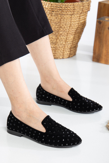 Jackers Black Stone Design High Top Pointed Toe Women's Daily Ballerina Shoes Outdoor Home Ballerinas