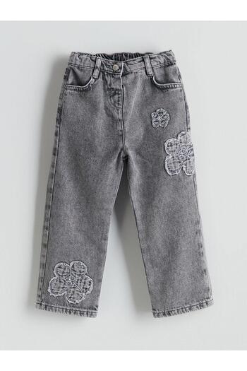 LC Waikiki Floral Girl's Jean Pants with Adjustable Waist