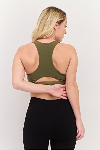 adidas Women Brand Logo Padded Sports Bra, Olive