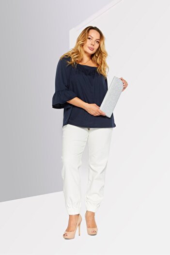 Michael Kors Women Square Neck Elbow Sleeve Plain Blouse, Navy