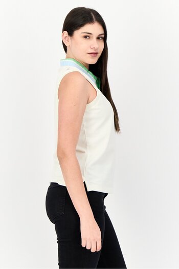 Esprit Women Spread Collar Cap Sleeveless Embroidered Top, Cream