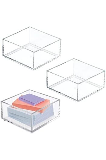 Generic Plastic Square Desk Organizer, 3 Pack - Clear, for Home Office Drawers and Desk Supplies