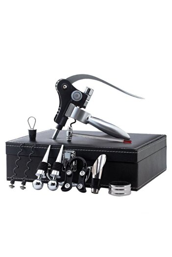 OEM Deluxe Suitcase Set with wine accessories, 9 pieces, Foil cutter, Cork and dropper, Black