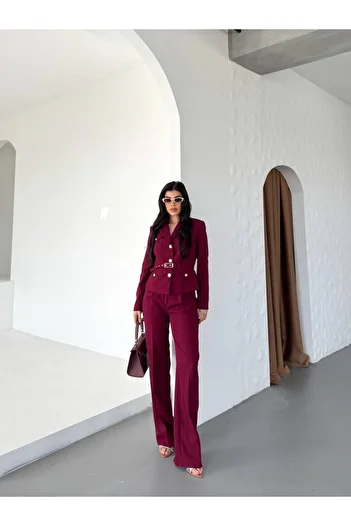 ZF BUTİK Belted Gold Button Detail Suit