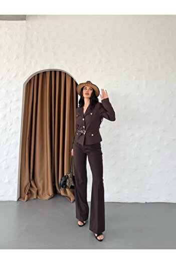 ZF BUTİK Belted Gold Button Detail Suit