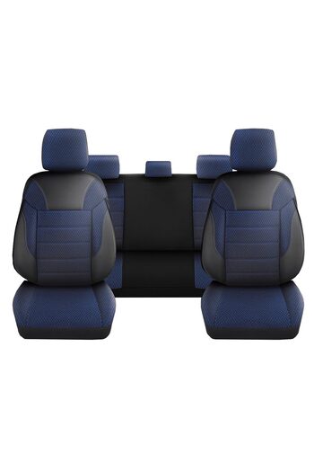 Deluxe Boss Set Huse Scaune Auto DeluxeBoss Classico, pentru bancheta rabatabila fractionata, 11 piese, albastru