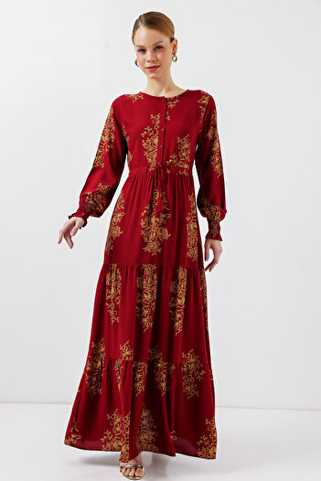 Bigdart 2145 Patterned Hijab Dress - B.Red