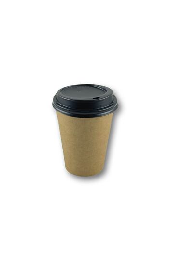 Home 14 oz Brown Kraft Lid Unprinted Paperboard Hot Coffee Cup 100Pcs