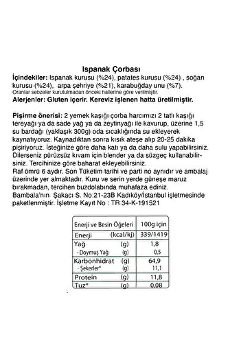 Bambala  5'li Çorba Paketi (pancar, ıspanak, balkabaklı sebze çorbası, muhallebi, sebzeli pankek)