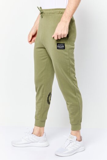 PAUL FRANK Men Regular Fit Brand Logo Sweatpant Pants, Olive