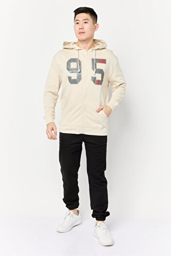 PAUL FRANK Men Graphic Print Long Sleeve Hooded Sweatshirt, Beige
