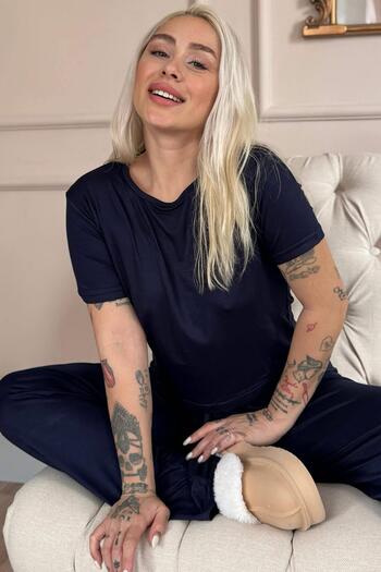 Pijamaevi Set pijamale pentru femei Blu Nuit Bamboo cu mânecă scurtă bleumarin