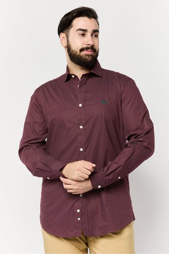 Harmont & Blaine Men Narrow Fit Long Sleeve Allover Print Casual Shirts, Dark Red
