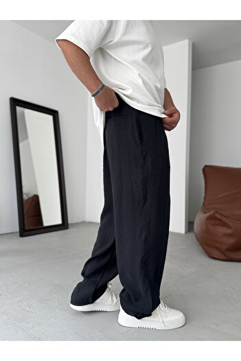 BYBASICMAN Siyah İnce Gabardin Baggy Pantolon JJ-245