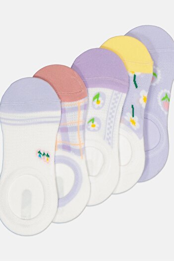 XOXO Women 5 Pairs Round Invisible Non Terry Socks, Multicolor