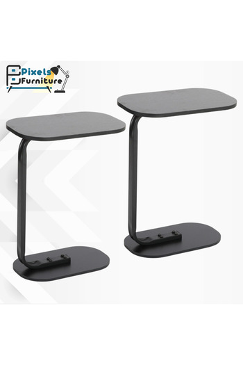 PixelsFurniture Set of 2 Pixel Furniture C-Shaped Side Table for Sofa and Bed, Table with Solid Metal Bases
