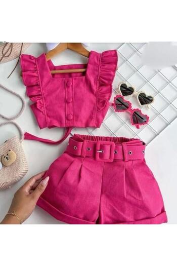 KOKOŞ BEBEK Girls Set with Linen Shorts |   Between 3/12 Years