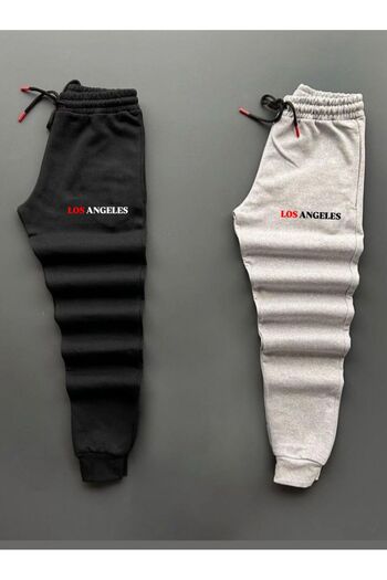 woonkey Unisex Black Oversized Los Angeles Printed T-Shirt Shorts Tracksuit 3 Pieces Set