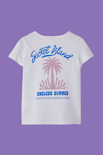 TRENDYOLKIDS Ecru 100% Baumwolle Rücken bedrucktes Kurzarm-T-Shirt für Mädchen TKDSS25TS00085