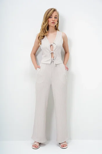 Trend Alaçatı Stili Women's Stone Lacing Detailed Openwork Vest and Double Pocket Palazzo Pants Set Alc-X13958