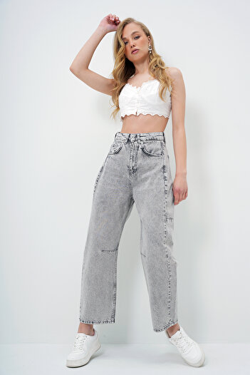 Trend Alaçatı Stili Women's Gray High Waist Baggy Balloon Jean Alc-X12557