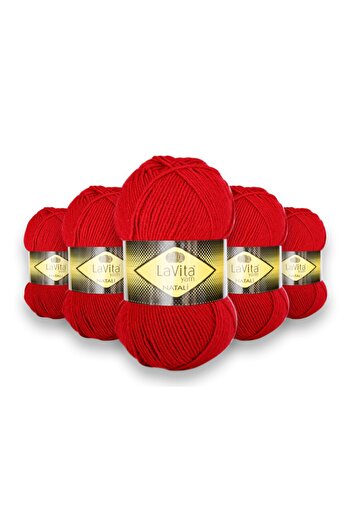 LaVita Yarn Νατάλι Νήμα Πλεξίματος, 5 Τεμαχίων, Νήμα Taka (9568 Κόκκινο)